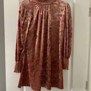 Pink velvet high neck dress